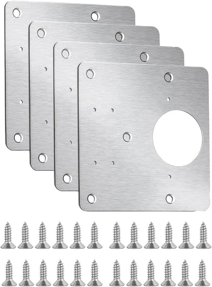 4 Piece Hinge Repair Kit - Cabinet Hinge Repair Plate Stainless Steel Door Hinge Repair Kit for Kitchen Cabinet Hinge Repair Brackets with Mounting Screws and Screwdrivers (4) (4, 3.5"x3.5")
