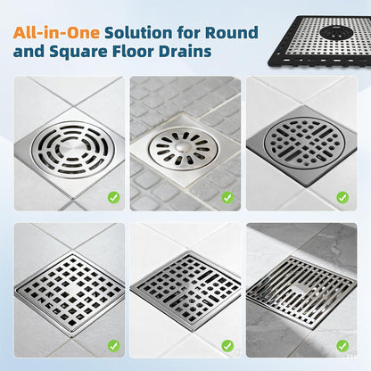Hibbent Upgraded Shower Drain Hair Catcher for Bathroom Floor 4" Drain, Anti-Clogging Shower Drain Cover, Stainless Steel & Silicone Drain Strainer with Handle, Shower Drain Protector, Grey