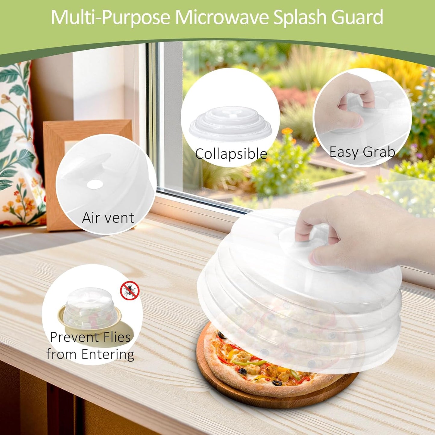 Set of 3 Collapsible Silicone Microwave Plate Cover for Food, Easy Grip Handle Clear Silicone Lids, Refrigerator Dishwasher Safe and BPA Free 7.5/9.4/10 Inch
