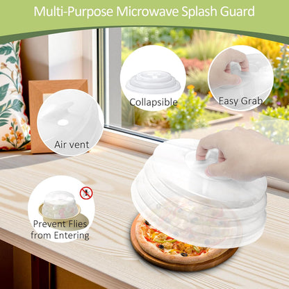 Set of 3 Collapsible Silicone Microwave Plate Cover for Food, Easy Grip Handle Clear Silicone Lids, Refrigerator Dishwasher Safe and BPA Free 7.5/9.4/10 Inch