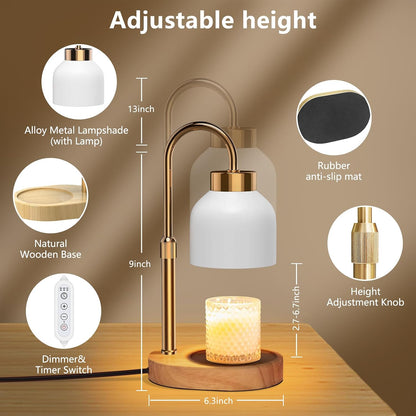 Candle Warmer Lamp with Timer Dimmer, Height & Brightness Adjustable