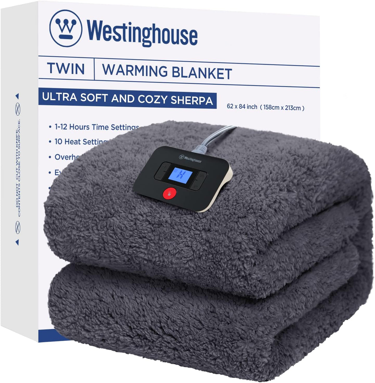 Westinghouse Electric Blanket Heated Throw, 6 Heat Settings, Grey