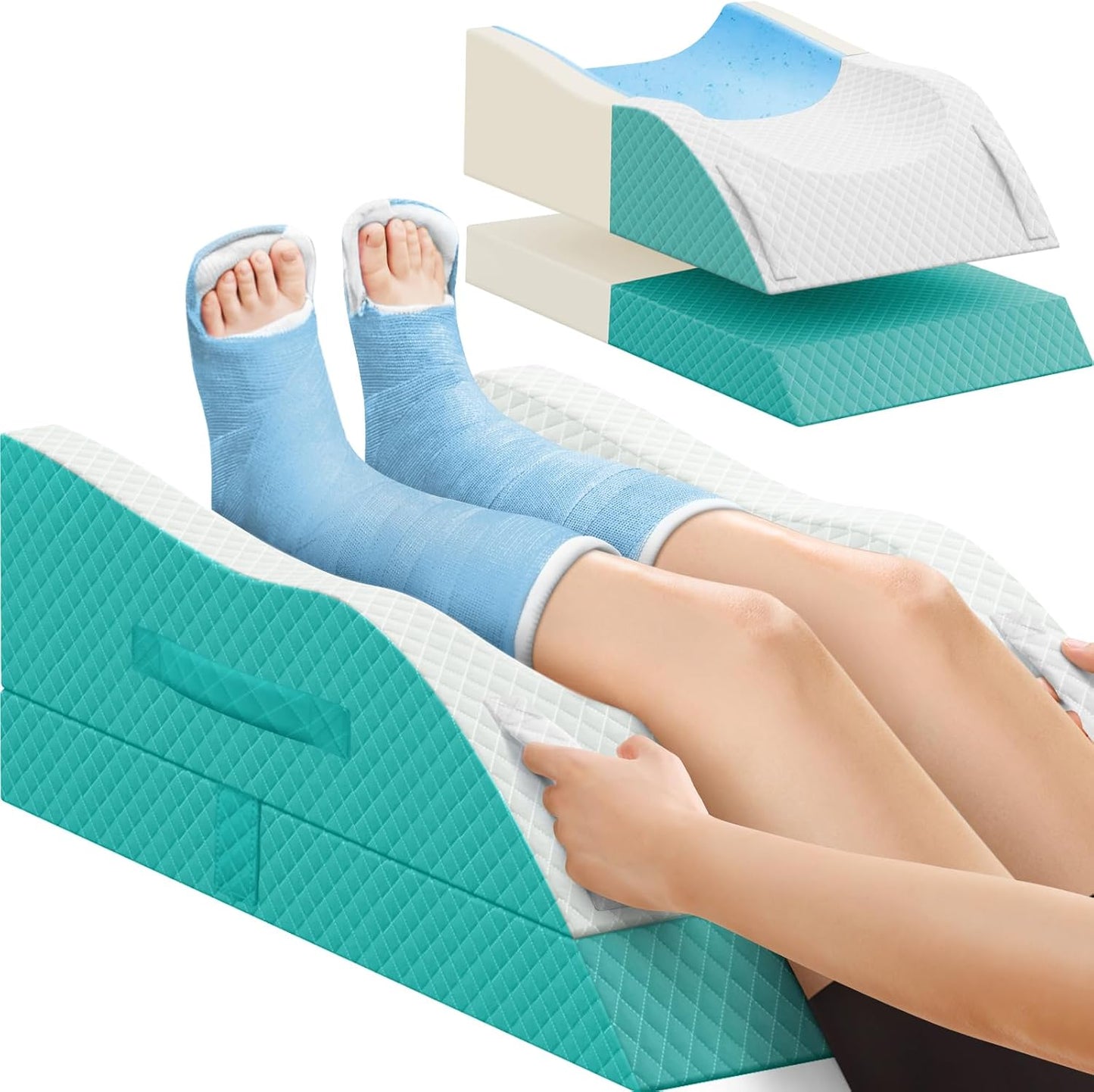 TranquilRelax Leg Elevation Pillows for After Surgery, Wedge Pillow, Grey | Memory Foam, All-around Knee & Ankle Support for Swelling, Height-adjustable, Nop-Slip Bottom, Washable Cover, Single-leg