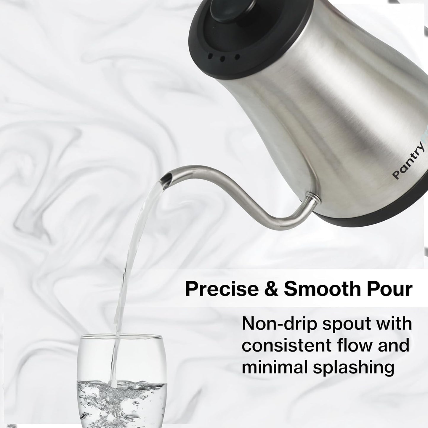 1.0L 1500W Gooseneck Electric Kettle - Stainless Steel Interior - Rapid-Boil - Auto Shut-Off, Boil-Dry Protection, Temperature Control, LED Indicator - Black by The Display Guys