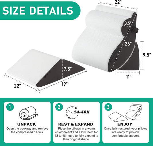 4PCS Wedge Pillow Set for After Surgery, White/Grey