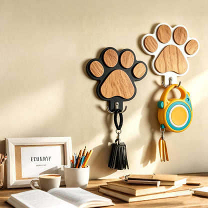 2PC 3D Wooden Dog Paw Leash Holder for Wall, Set of 2 Rustic Dog Harness & Key Organizer, Decorative Pet Paw Hooks for Leashes, Collars & Coats, Ideal Pet Lover Gift for Entryway & Mudroom