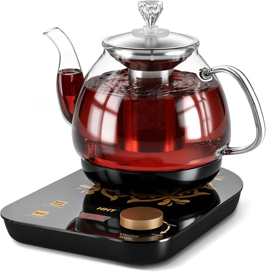 HHT Electric Tea Maker with Infuser, ±1℉ Precise Temperature Control, Glass Electric Kettle for Herbal,Flowers,Fruit Tea and Loose Leaf,BPA-Free,Auto Shut-Off,Brewing Program,Keep Warm,0.8L