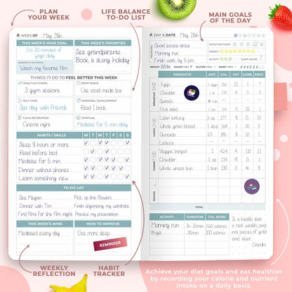 Clever Fox Wellness Planner & Food Journal for Weight Loss, A5 Orange | 5.8"x8.3" nutrition & exercise tracker for women tracking meals, diet & symptom diary, calorie counter notebook, stickers