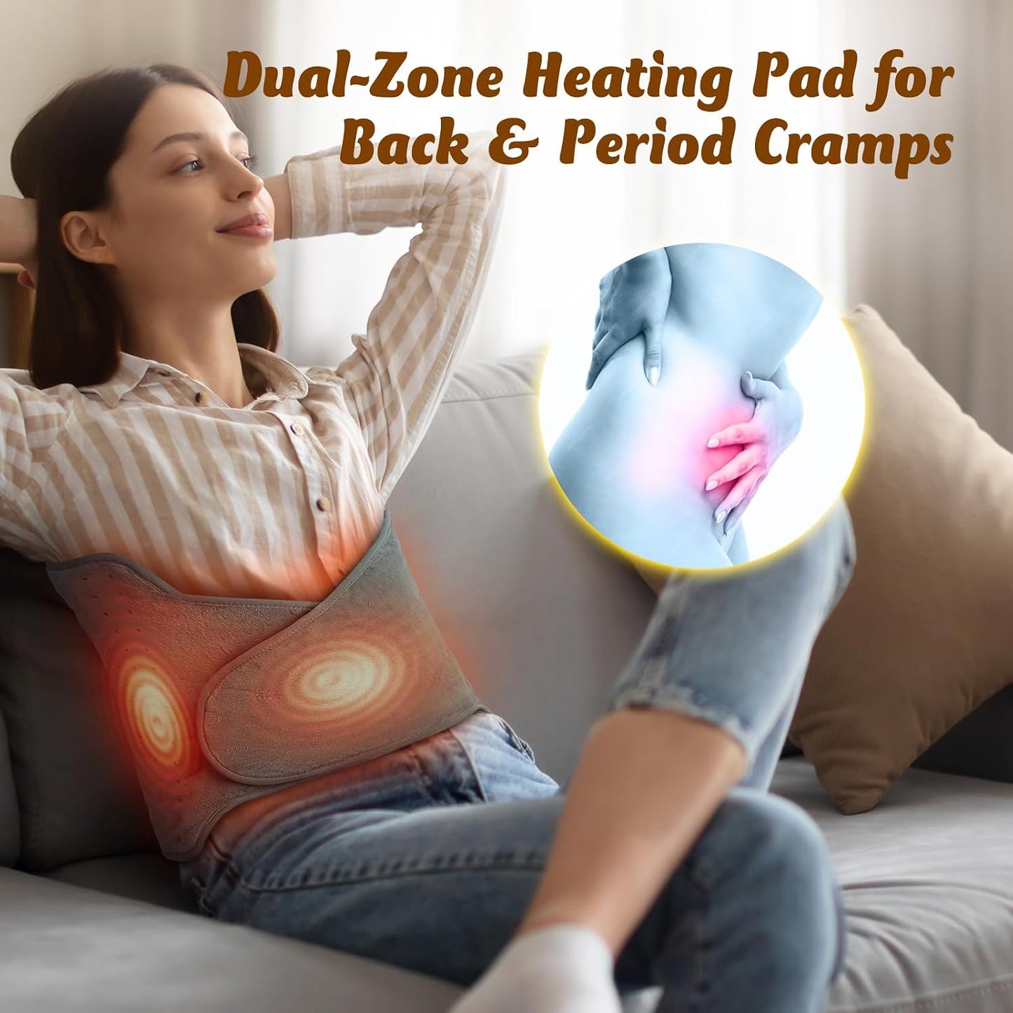 Heating Pad for Back, Electric Heating Pad for Period Cramps, Wrap Around Heat Pad for Waist Stomach Neck Shoulders Thigh Knee,Birthday Gifts for Women Men, Gifts for Men Women Mom Dad Wife Husband