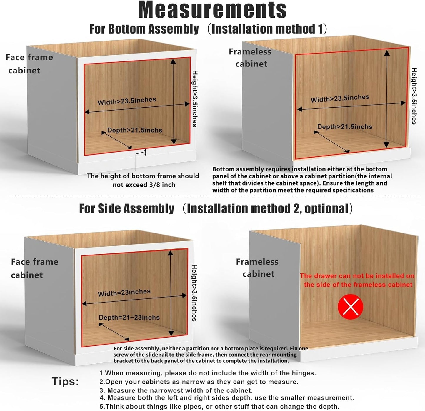 32''W x 21''D x 3''H Pull Out Cabinet Drawer Soft Close Slide Out Wood Organizer for Kitchen, Finished, Bottom and Side Assembly (Wood Drawer Part Width is 31inch)