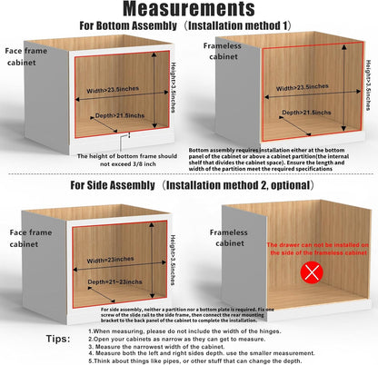 32''W x 21''D x 3''H Pull Out Cabinet Drawer Soft Close Slide Out Wood Organizer for Kitchen, Finished, Bottom and Side Assembly (Wood Drawer Part Width is 31inch)