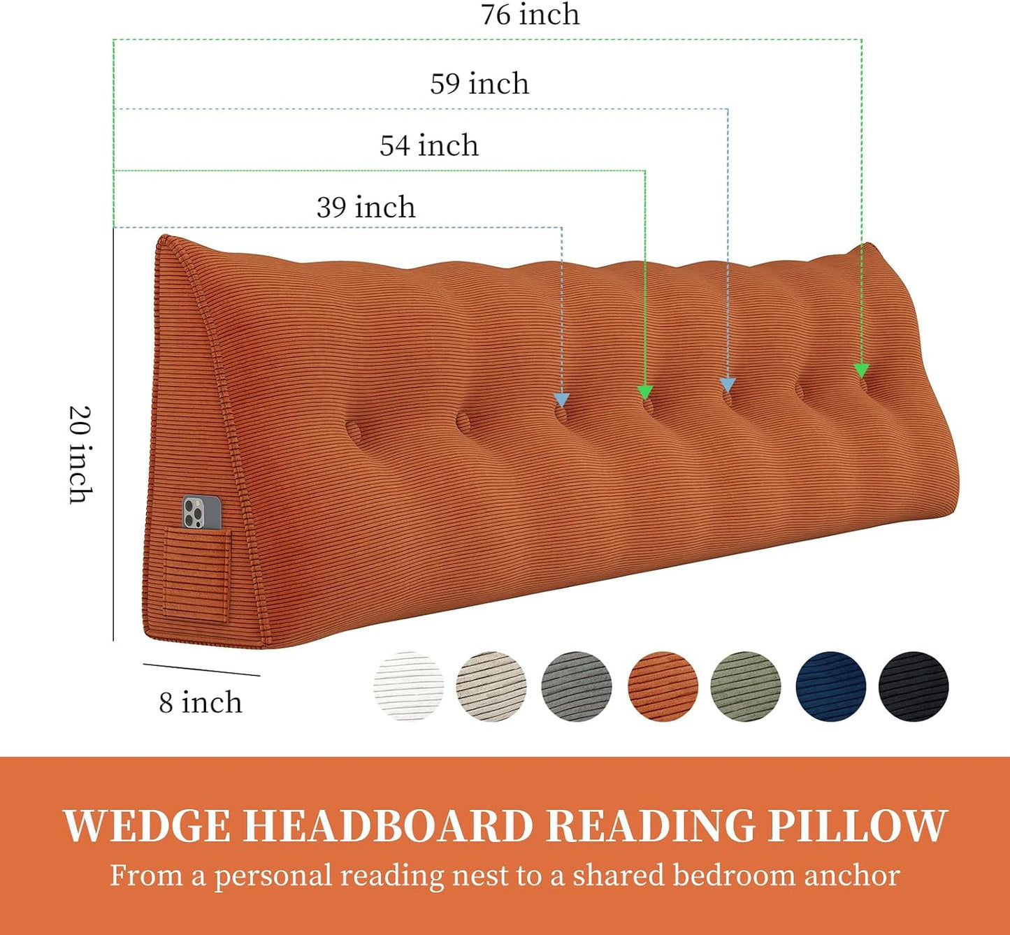 Headboard Wedge Pillows for Sitting Up in Bed Rest Adult，Triangular Upholstered Stuffed Reading Pillow for Sofa Couch Back Cushions Lumbar Body Support Dorm Bedroom（King，Corduroy Gray）