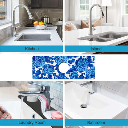 Kitchen Sink Splash Guard Faucet Mat Super Absorbent Fast Drying Mat Sink Gadgets Splash Guard Behind Faucet Drip Catcher for Kitchen (Pink Red Roses Floral, 23.5x5.5in)