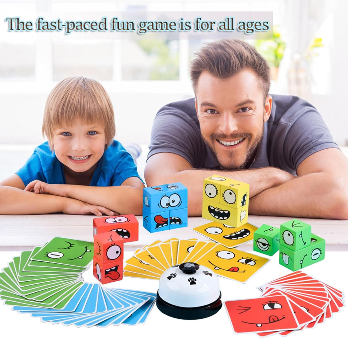Wooden Face Changing Magic Cube Building Blocks Game Matching Expression Puzzle Toy Board Games for Family Night, Match Puzzles Geometric Educational Toys for Kids and Adults