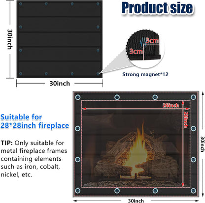 Magnetic Fireplace Cover 39"x32" Fireplace Draft Stopper Blocker Indoor | Fire Place Cover with Built-in 12 Strong Magnet for Iron Fireplace Frame Fireplace Screen