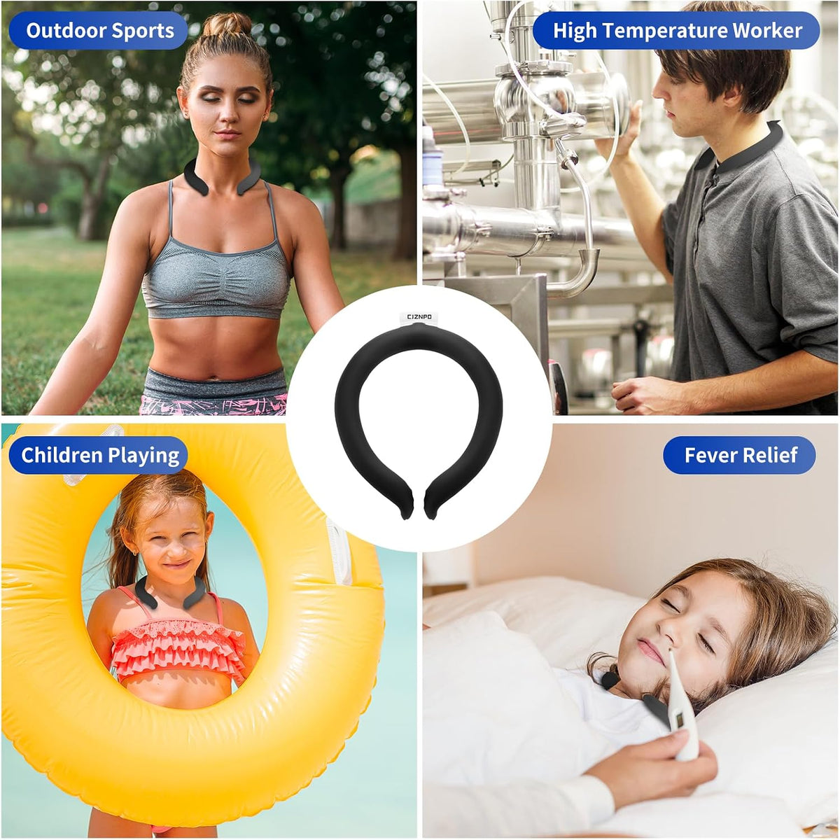 Neck Cooler Ice Cold Ring, Wearable Body Cooling Tube for Heat and Hot Weather, Ice Collar for Outdoor Workers, Sports, Relief from Hot Flashes Or Fever,Reusable Neck Cooling Wraps (Blue)