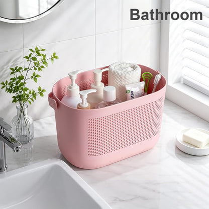 Plastic Portable Shower Caddy Basket, Storage Organizer with Handle, Yellow | Bottom Drain Holes, Keep Dry, Sturdy and Durable, Easy to Carry for Bathroom, Kitchen, Dorm Room, RV, College