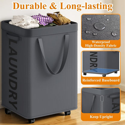 Optish Laundry Basket with Wheels, 90L Rolling Laundry Hamper with Wheels, Large Clothes Hamper on Wheel with Removable Mesh Bag for Bedroom, Dorm Room Essentials, Black