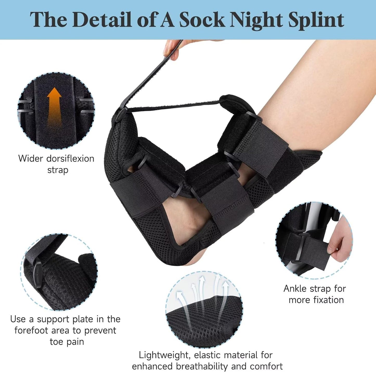 Plantar Fasciitis Night Splint Sock, Plantar Fasciitis Relief Night Splint for Women and Men, With Massage Ball, Large