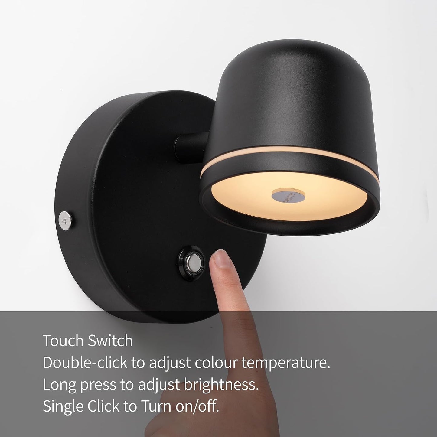 Aisilan LED Plug in Wall Sconce with Touch Dimmable Control Adjustable Wall Mounted Lamp Angle Anti-Glare Matte White Aluminum Bedside Reading Wall Lights for Bedroom Living Room