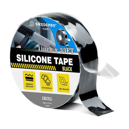 SIKEDEPRO Self-Fusing Silicone Tape 1" x 33' x 20mil Black, Waterproof & Heat-Resistant Rubber Repair Tape – No Residue, Electrical Insulating, Chemical Resistant for Automotive, Plumbing & Outdoor