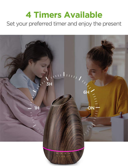 InnoGear 400ml Essential Oil Diffusers for Home Scent Humidifier, Brown | Adjustable Mist, Automatic Shut-Off, Cool Mist Humidifier, Ultrasonic, Large Room, Run up to 10hrs, Waterless Auto Off, Home
