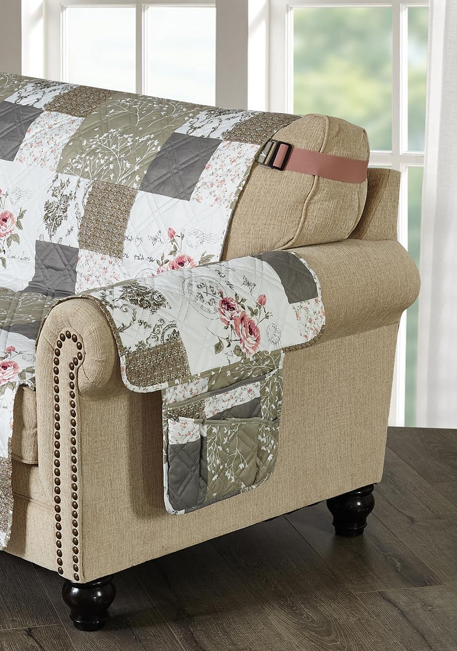 Brilliant Sunshine Burgundy Toile Floral Couch Armrest Cover, 35"×13" | Washable Magazine Holder, Armrest Organizer & Caddy on Sofa, Recliner, Armchair, Storage for Remote Controls, Phone, iPad