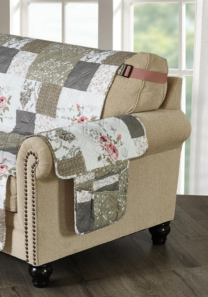 Brilliant Sunshine Burgundy Toile Floral Couch Armrest Cover, 35"×13" | Washable Magazine Holder, Armrest Organizer & Caddy on Sofa, Recliner, Armchair, Storage for Remote Controls, Phone, iPad