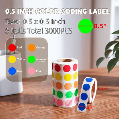 1/2 Inch Round Sticker,4 Rolls 2000Pcs Small Dot Stickers Color-Code Dots | Red+Yellow+Blue+Green 1.3cm Small Stickers Round Color Coding Circle Dots Stickers, Roll Dot Sticker Label for Office Home