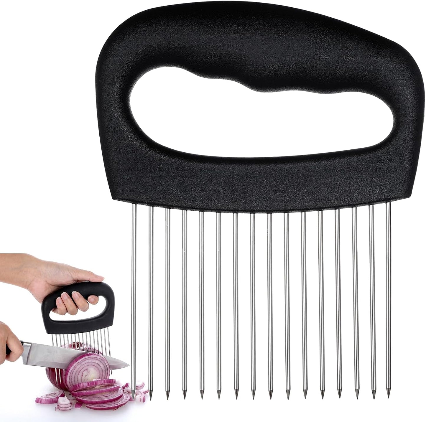 Onion Holder Stainless Steel Onion Slicer | Onion Cutter Vegetable Chopper Tomato Slicer Meat Tenderizer Tool Food Slicing Guide for Potato Avocados Egg Fruit Lemon