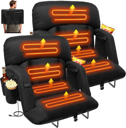 DEKEMASTER Wide Heated Stadium Seat with Back Support, Sofa-Style Comfort | 4.3'' Thick Cushion & Backrest, 3 Level Heat(No Battery), 6 Reclining Positions, Adjustable Armrests, Anti- Slip Stability