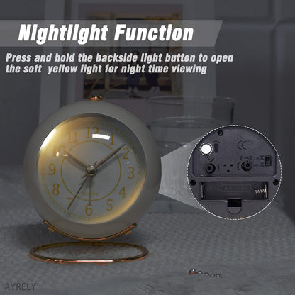 AYRELY® Battery Operated Analog Desk Alarm Clock with Light, Table Clock | Retro Aesthetic Clock with Silent Non-Ticking Movement for Bedside, Bedroom, Kitchen, Office, Travel & Kids' Room(Light Pink)