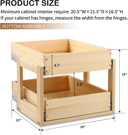Pull Out Cabinet Organizer 17''W×21''D×16''H Slide Out Drawer | Soft Close Wood Kitchen Pullout Drawers for Cabinets Shelves for Kitchen, 2-Tier, Finished, Heavy-Duty, Bottom Assembly