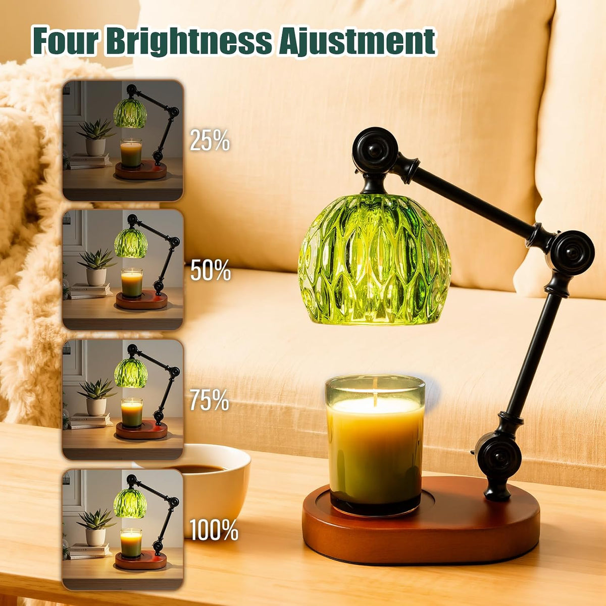 Candle Warmer Lamp, Dimmable Wax Melting Warmer with Adjustable Height, Bedroom Living Room Home Decor, Birthday Relaxation Gifts for Women (Green, Wave)