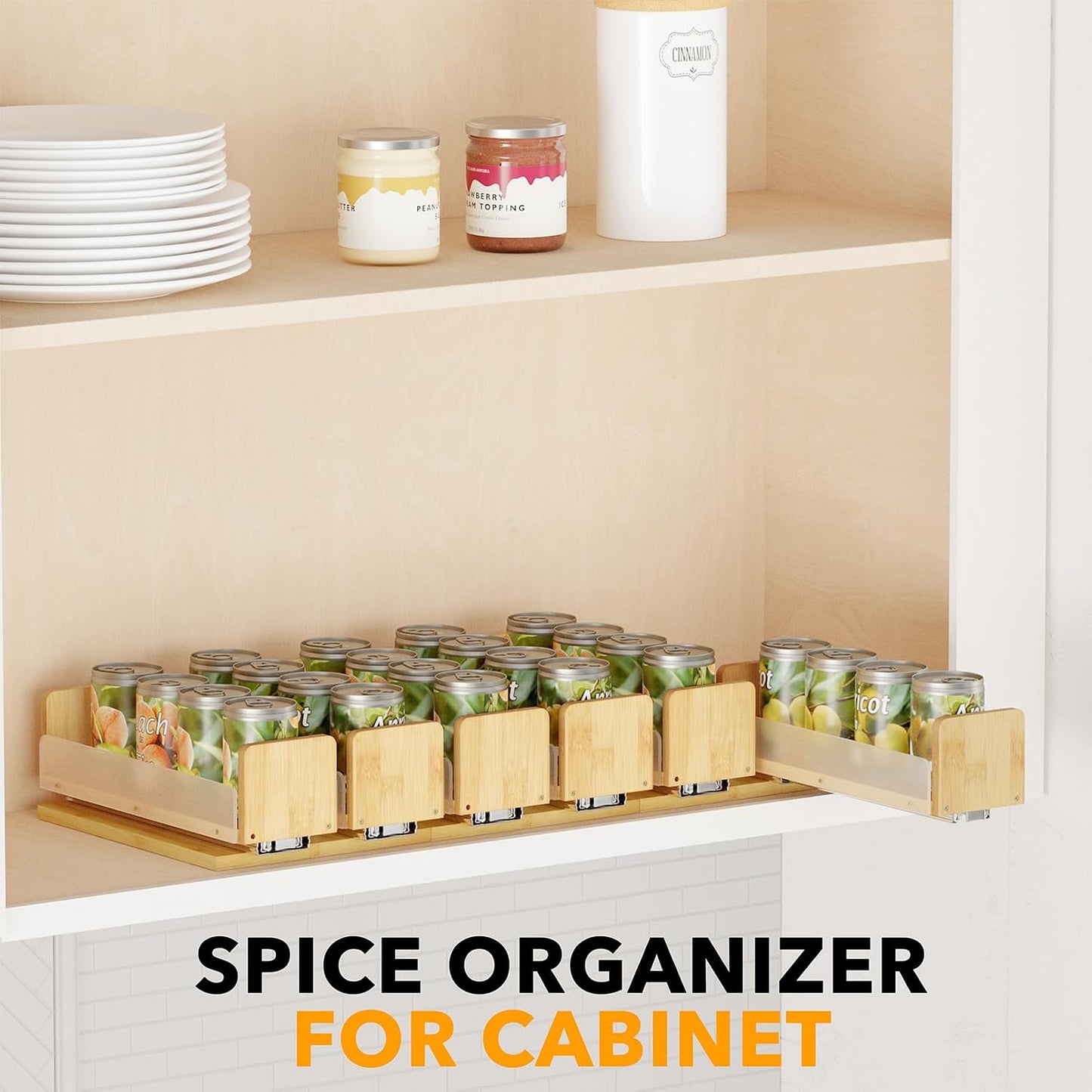 SpaceAid Bamboo Pull Out Spice Rack Organizer for Cabinet, Heavy Duty Slide Out Seasoning Kitchen Pantry Sliding Vertical Organization, 7.6" Wide, 3 Drawers(2" Wide), 2-Tier, Natural