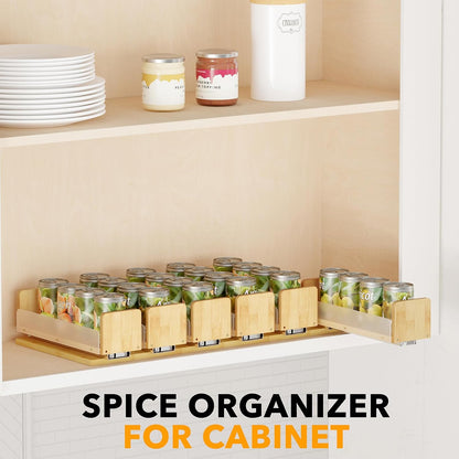 SpaceAid Bamboo Pull Out Spice Rack Organizer for Cabinet, Heavy Duty Slide Out Seasoning Kitchen Pantry Sliding Vertical Organization, 7.6" Wide, 3 Drawers(2" Wide), 2-Tier, Natural