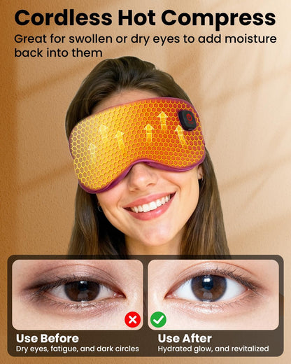Cordless Heated Eye Mask, Rechargeable Mask with 4 Heat Levels for Dry Eyes