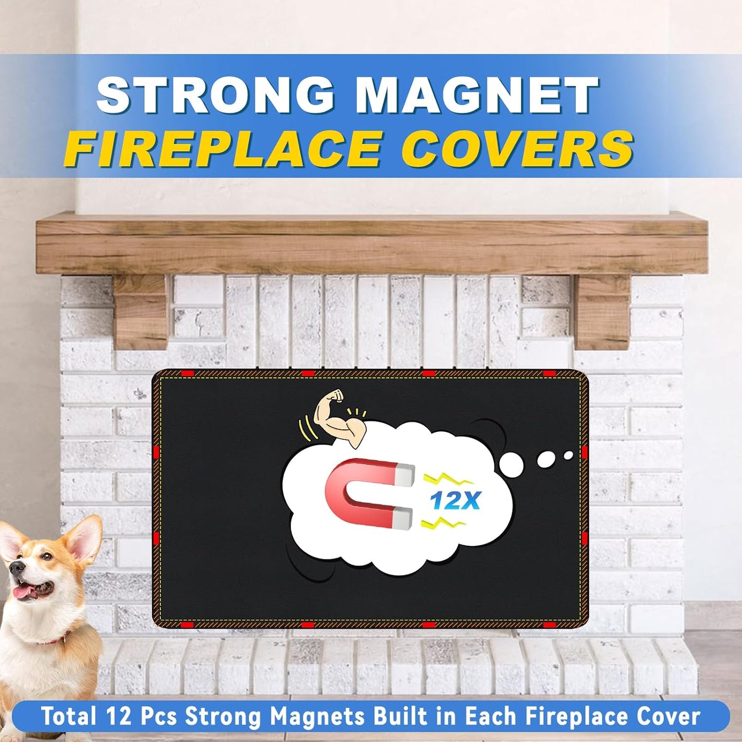 Fireplace Cover, Draft Stopper for Brick Fireplace, Fireplace Flue Blocker, Indoor Fireplace Blanket for Heat Loss, Winter and Summer, Black, 36x20 Inches