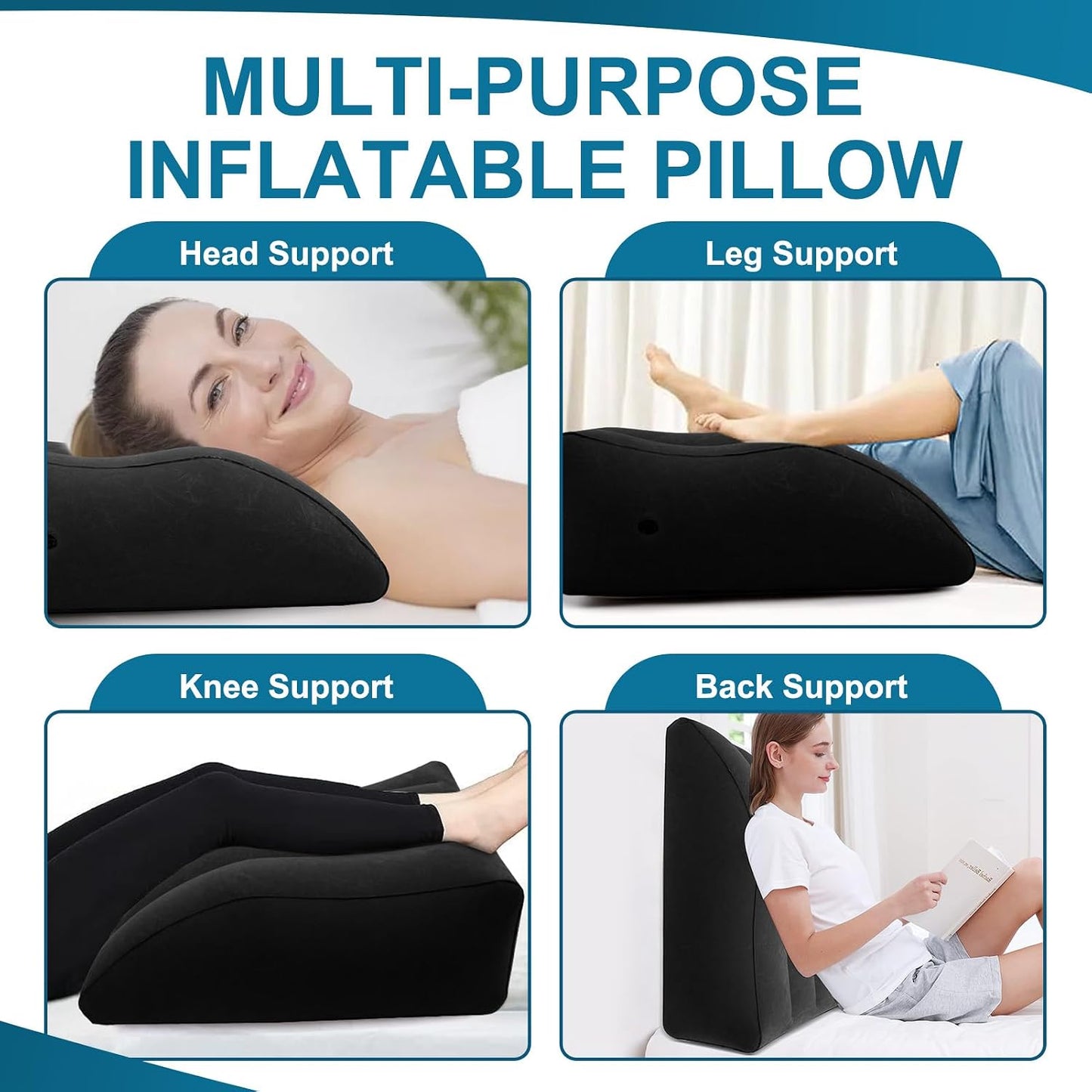 Inflatable Leg Elevation Pillow, Wedge Pillow for Sleeping, Portable Wedge Pillow, Improve Circulataion and Reduce Swelling, for Sleeping, Recovery, Pregnant (Grey)