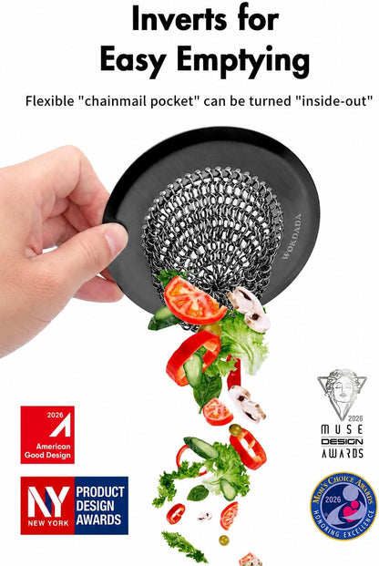 Kitchen Sink Drain Strainer,Patented Reversible Chain Mesh Basket Anti-Clog | Revolutionary Sink Strainer，Easy Clean，Fast Drainage，304 Stainless Steel Rust-Proof，4.4" Large Capacity Food Catcher，Handmade