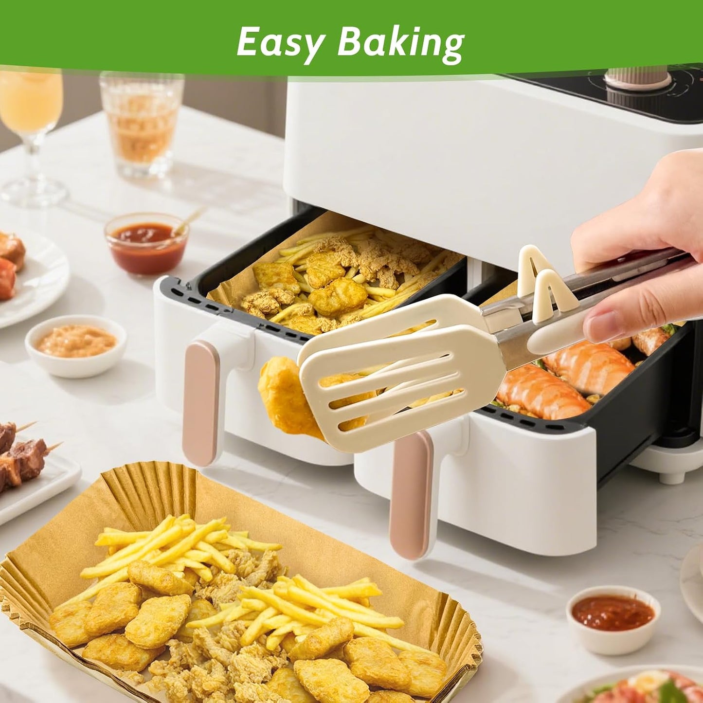 360 Pcs 8” Square Unbleached Heavy Duty Air Fryer Paper Liners Disposable, Non-Stick & Non-Leak Parchment Paper Liners for Airfryer Basket, Deep Fryer Parts & Accessories
