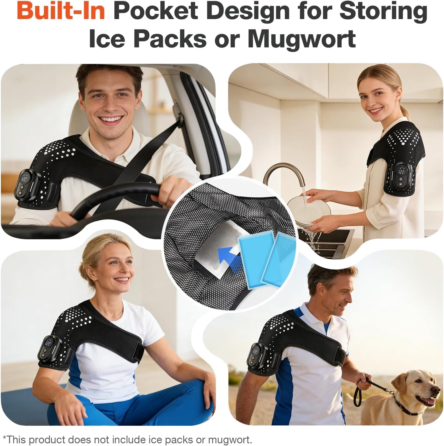 Cordless Shoulder Heating Pad 5 Heat & Vibration Modes for Men and Women | Cordless Shoulder Heating Pad with Massage Portable Heated Shoulder Brace Detachable Remote Adjustable Fit for Men and Women
