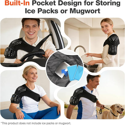 Cordless Shoulder Heating Pad 5 Heat & Vibration Modes for Men and Women | Cordless Shoulder Heating Pad with Massage Portable Heated Shoulder Brace Detachable Remote Adjustable Fit for Men and Women