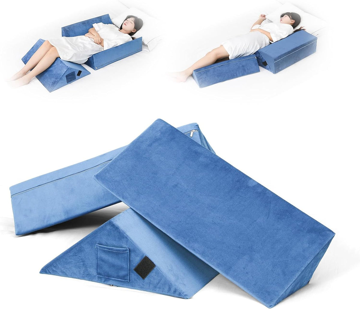 Fanwer Positioning Wedge Pillow for Side Sleeping (3 in 1), 40 Degree Triangle Bed Wedges & Body Positioners for Back Pain, Preventing Bedsores, After Surgery, Knees Elevated, Pregnancy