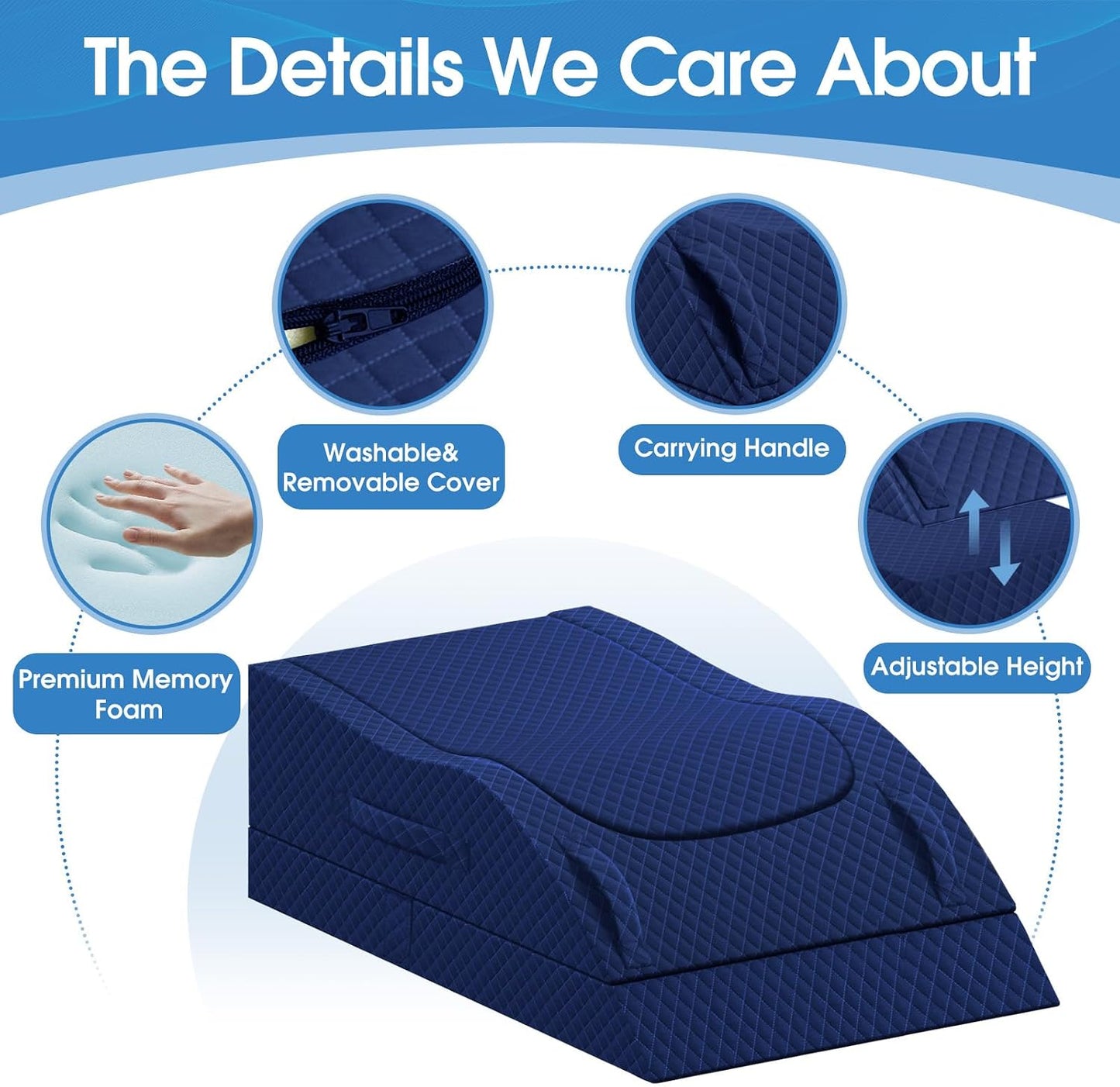 TranquilRelax Leg Elevation Pillows for After Surgery, Wedge Pillow, Grey | Memory Foam, All-around Knee & Ankle Support for Swelling, Height-adjustable, Nop-Slip Bottom, Washable Cover, Single-leg