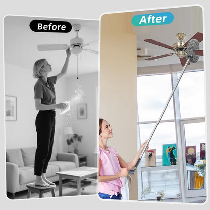 DRQ Ceiling Fan Cleaner Duster with 13-48 in Extension Pole, Blue | Detachable, Washable Microfiber Brush Head Is Reusable for Ceiling Fan Blades, Walls, Bookshelves, Door Tops and Window Tops