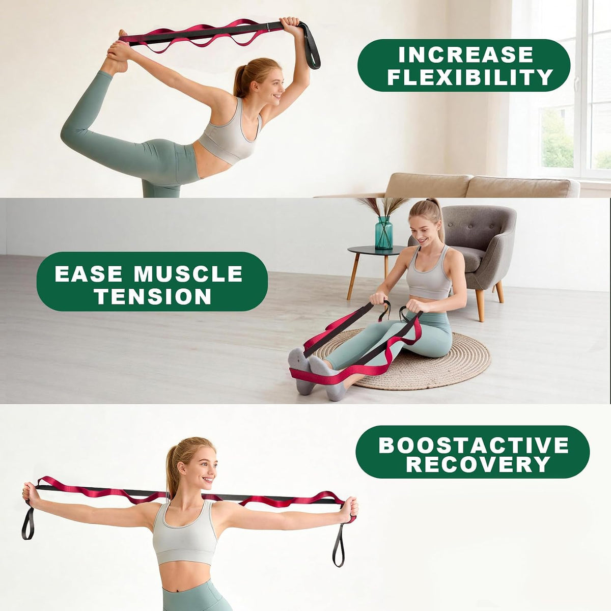 Acozycoo Stretching Strap with Loops for Leg Calf Back Physical Therapy