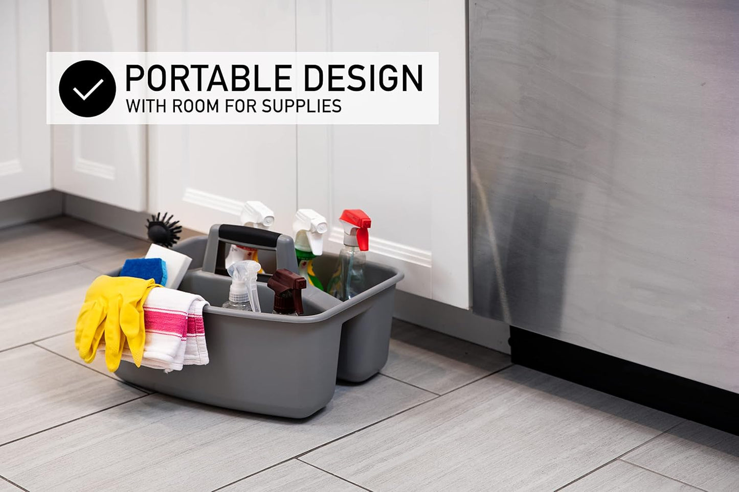Mighty Tuff Rough and Rugged All-Purpose Cleaning Caddy, Grey/Black 2 Count (CD0170) | Durable organizer for carrying cleaning supplies, tools, and household essentials with a rugged, easy-grip design.