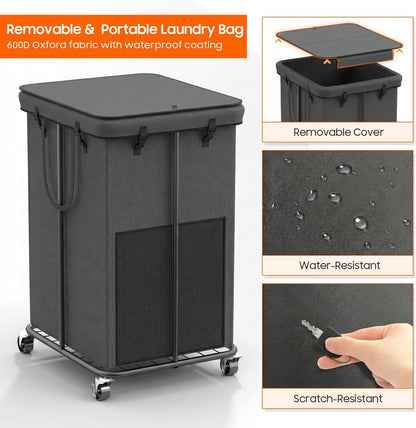 Laundry Hamper with Wheels, 150L Rolling Laundry Basket with Bag & Handles | Sturdy Metal Frame | Removable Bag | Large & Tall Dirty Clothes Hampers for Laundry Room, Bedroom, Dorm, Bathroom-Black
