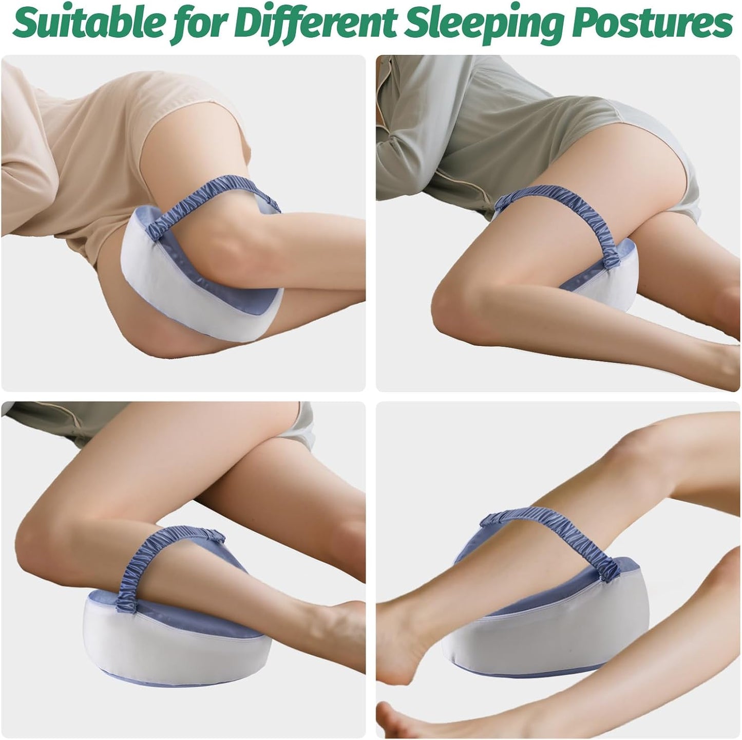 xiaomubiao Memory Foam Knee Pillow for Side Sleepers, Cooling Leg Pillow with Adjustable Strap for Sciatica, Hip & Back Pain Relief, Orthopedic Contour Between Leg Cushion with Washable Cover